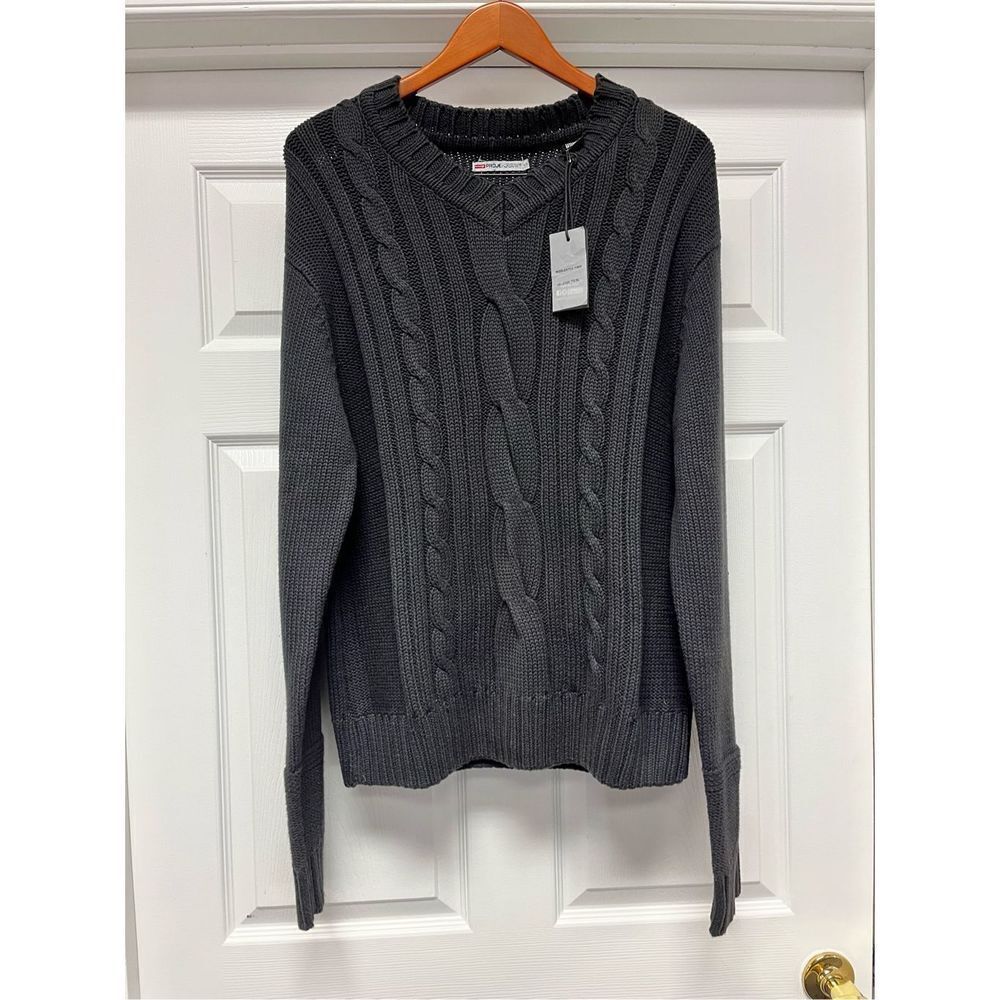 Projek Raw Black V-Neck Cable Knit Sweater sz XL Tall NWT